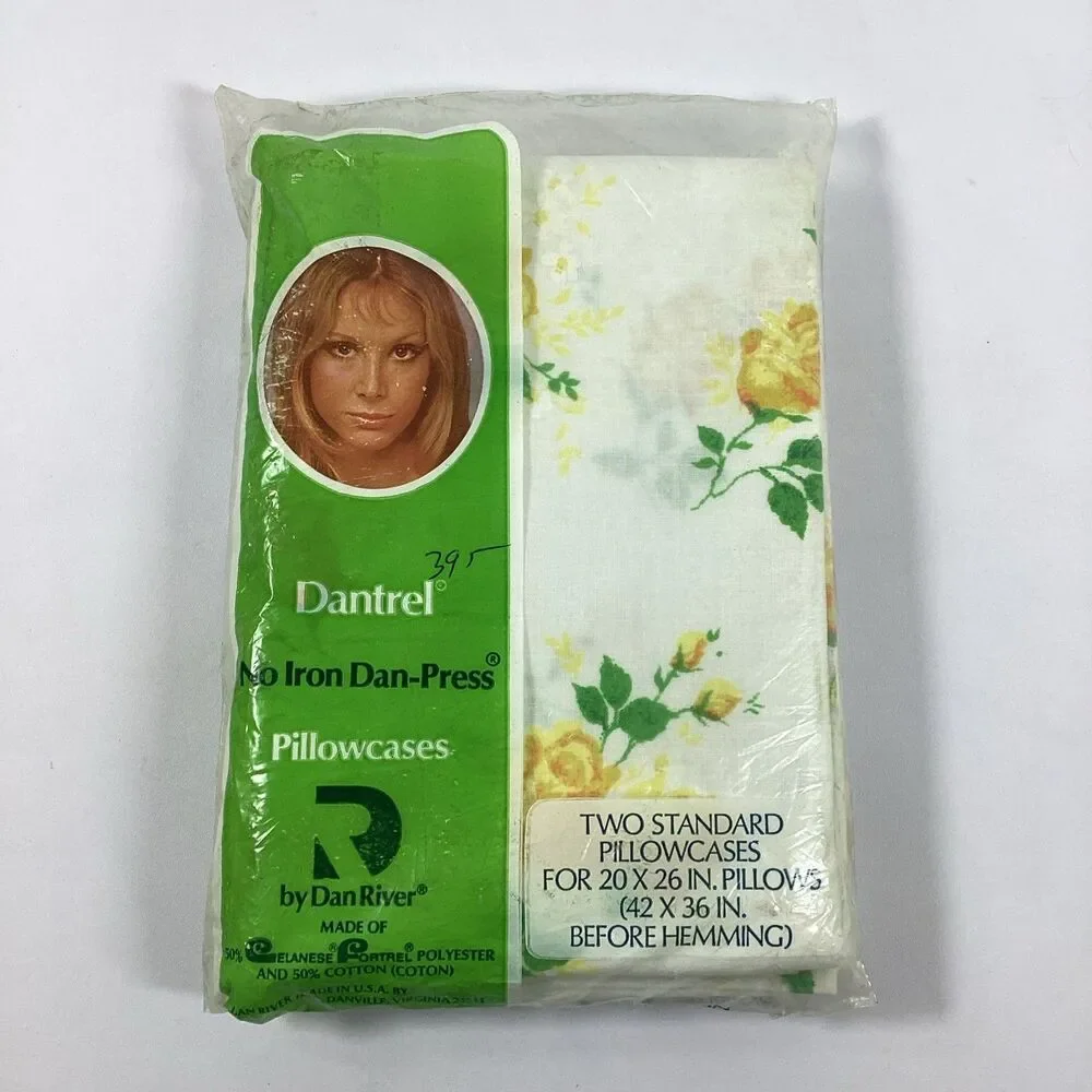 Vtg Dantrel Floral Double Sheet Set Flat Fitted 2 Cases New Old Stock Dan River